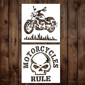 Motorcycle Stencil | Punisher Motorcycles Skull Street Art Graffiti Stencils for Painting on Wood, Glass, Wall, Rock, Fabric, Walls, Canvas, Glassware | Skull Biker Stencil