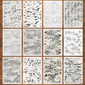 12 Pcs Camo Print Stencils, Large Camouflage Stencils for Spray Paint Reusable Digital Camo Pattern Stencils for Painting on Wood Boat Canvas Paper Crafts 8.3"x11.7"