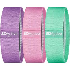 3DActive Fabric Resistance Bands for Legs and Butt. Wide Non-Slip Hip Band Set for Home and Gym Workouts. Exercise Guide and Carry Bag Included
