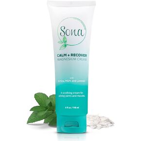 Calm + Recover Magnesium Cream for Muscle Soreness, Tension, Muscle Recovery, Leg Cramps, Sleep - Maximum Strength Magnesium Chloride, Arnica, MSM - for Topical Use - 4oz