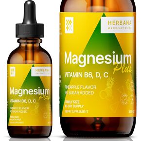 Magnesium Citrate Liquid Plus Magnesium Glycinate/L-threonate & Vitamin B6, D, C/Pineapple Flavor Supplement 2 fl oz Liquid Drops - Advanced Complex with 100% Absorption - 45-Day Supply