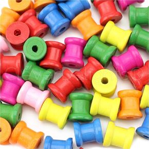 50 Pack - CleverDelights 1/2" x 1/2" Dyed Color Wood Spools - Variety Pack - Thread Bobbin Cord Wire Sewing