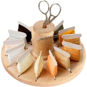 Embroidery Floss Bobbin Rack Beech Wood Bobbin Rack 14-Slot Large Capacity Bobbin Organizer Tabletop Bobbin Holder with Magnet Sewing Supply Storage for Thread Spools