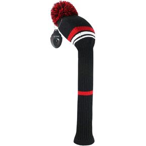 LeFeng 1Pcs Golf Club Cover, Knitted Golf Head Cover for 460cc Driver Fairway Woods and Hybrid with Cute Pom Pom and Number Tag(for Hybrid)