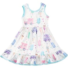 Girls Summer Dress, Casual Sleeveless, Icecream Truck, Play, Youth Sizes