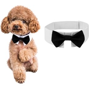 Elegant Dog Bow Tie - Cute Tuxedo Bowtie with Adjustable White Collar for Formal Pets - Perfect for Valentines, Weddings, and Birthdays