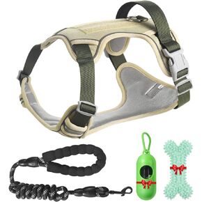 Dog Harness Adjustable Reflective Easy Control for Medium/Large Dog Harness with A Free Heavy Duty 5ft Dog Leash (L (Neck: 18,5"-25", Chest: 21"-27.9")(Blue, Large)