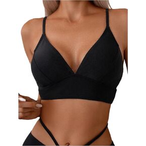 SOLY HUX Women's Bikini Top Spaghetti Strap V Neck Bathing Suit Tops Swimsuit