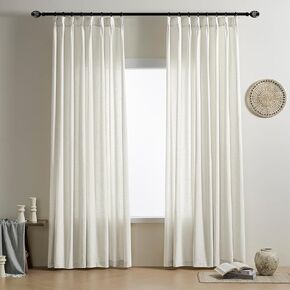 Rutterllow Pinch Pleat Linen Curtains Back Tab Oatmeal Beige Semi Sheer Light Filtering Curtains 84 Inches Long 2 Panels for Bedroom Rustic Farmhouse Curtains for Living Room 84 Inch Length