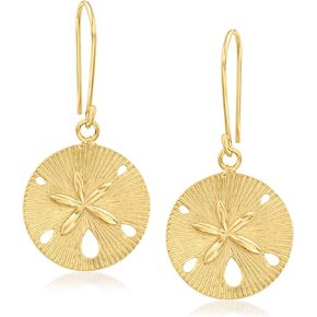 Ross-Simons 18kt Gold Over Sterling Textured and Polished Sand Dollar Drop Earrings