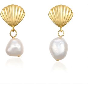 Seashell Pearl Drop Earrings for Women, Baroque Pearl Seashell Dangle Earrings, Cute Shell Earrings Studs, Shell Drop Earrings, Shell Jewelry Gifts Funny Earrings