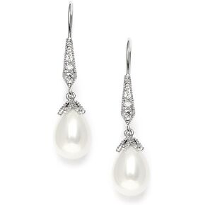 أقراط زفاف Mariell CZ عتيقة على شكل سلك فرنسي من اللؤلؤ العاجي المتدلي على شكل دمعة مطلية بالبلاتين in Kuwait