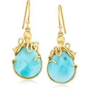 Ross-Simons Larimar Octopus Drop Earrings in 18kt Gold Over Sterling