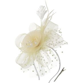 Women's Fascinators Tea Party Wedding Derby Mesh Flower Pearl Feather Fascinator Hat with Headband and Clip