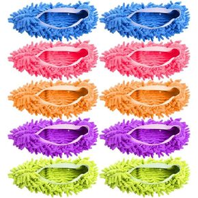 10 PCS 5 Pairs Duster Mop Slippers Shoes Cover, Multi Function Chenille Fibre Washable Dust Mop Slippers Floor Cleaning Shoes for Bathroom, Office, Kitchen, House Polishing Cleaning