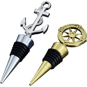 JETKONG 2 Pack Wine and Beverage Bottle Stoppers Stainless Steel Wine Stopper (Anchor and Rudder)