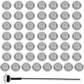 3/4 Inch Clear Lens Amber 3 LED Sealed Side Marker Lights Turn Signal Flush Mount for Trailer Lorry Truck Tractor with ring stainless steel 12V DC Pack of 50