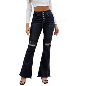 heipeiwa Women's Flare Jeans Distressed Bootcut Bell Bottom Jeans Stretchy Ripped Denim Pant Jean
