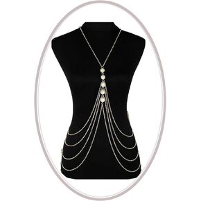 Pearl Body Chain for Women Gold Layered Waist Chain Beach Bikini Belly Body Chain Waist Chain for Girls Fashion Jewelry Gifts
