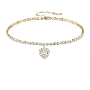 Tennis Necklaces for Women Cubic Zirconia Diamond Sparkly Choker Teardrop Heart Pendant Necklace Silver/Gold Filled Gift Packing