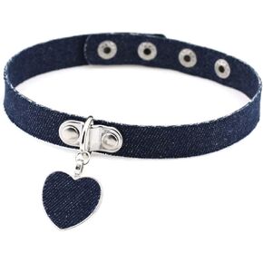 Women Girls Bohemian Denim Jean Choker Collar Necklaces Girls Fashion Heart Pendant Chokers Necklaces Jewelry