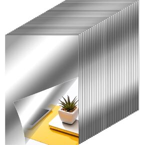 Zonon Flexible Mirror Sheets Self Adhesive Non Glass Mirror Tiles Mirror Stickers for Home Wall Decor (35 Pieces, 6 x 9 Inches)