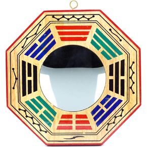 FUNSXBUG 4 Inch Chinese Bagua Mirror Feng Shui Wood Mirror Fengshui ba gua mirrors (Concave)