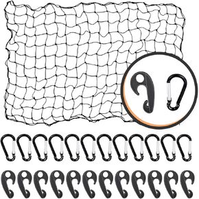 3'x4' Bungee Cargo Net for Truck Bed Stretches to 6'x8' | No Gaps Securing Cargo Nets to Rooftop Carrier, Roof Rack, Cargo Hitch, SUV | 24 Pieces Universal Hooks | 5 mm Diameter Small 4" x 4" Mesh