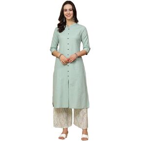 Pistaa's Women's Cotton Solid Kurta With Palazzo Bottom Set