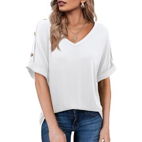 Beluring Womens Shirts Summer V Neck Short Sleeve Casual Button Tee Tops