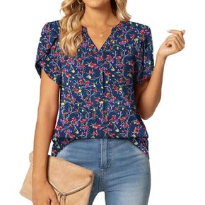 Aodemo Womens Summer Dressy Casual Blouse Petal Short Sleeve Tunic Tops Business Ladies Work Shirts