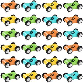 24 Pcs Mini Plastic Car,Wooden Car Ramp Replacement Car with 3 Pcs Animal Stickers,Toy Vehicle Play Sets Top Bright Car Ramp Toy for Race Track Replacement Cars,Aged 3+ Toddlers Party Gift