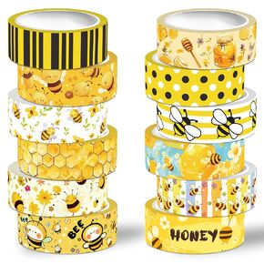 Bee Washi Tape Set,12 Rolls Honey Daisy Decorative Tape Yellow Black Bumblebee honeycombs Masking Tape for Journaling Supplies, Junk Journal, Scrapbooking, DIY Arts & Crafts, Gift Wrapping
