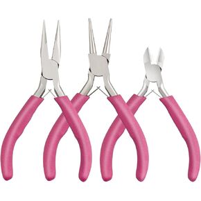 Jewelry Pliers Set,3-Pack Pink Jewelry Making Tools Pliers- Wire Cutters,Long Needle Nose Plier,Round Nose Plier for Jewelry Making,Beading/Craft/Bracelet Making