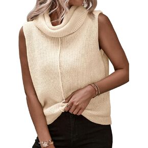Womens Cowl Neck Knit Sweater Vest Sleeveless Casual Solid Trendy Turtleneck Ribbed Pullover Tank Tops