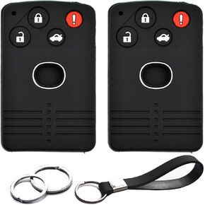 2pcs Compatible with Mazda CX-7 CX-9 MX-5 Miata RX-8 Smart Card Key 4 Buttons Key Fob Cover Case Key Chain Protector Keyless Entry Remote Holder