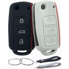 Silicone Rubber Key Fob Cover Compatible with 2006-2015 Volkswagen Beetle CC Eos GTI Golf Jetta Passat Rabbit Tiguan Touareg NBG735868T NBG0100180T (Black Pink)