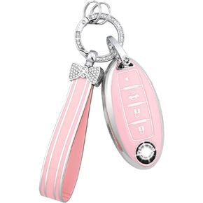 PIFOOG Key Fob Cover for Nissan 4 Button Pink Bling Keychain Girly Car Keys Case Shell Full Covers Protector Accessories for Altima Sentra Kicks Armada Murano Rogue Pathfinder Versa Titan Women TPU
