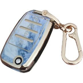 BINOWEN for Kia Key Fob Case Cover, TPU Key Fob Shell Protector Shell Keyless Remote Control Smart Key Holder with Keychain Fit for Kia Rio Optima Soul Sportage Sorento Carens Key Case (Blue)