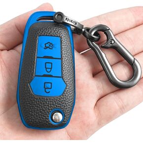 for Ford Key fob Cover,Texture case,with Keychain,Key Shell/Skin,3-Buttons,fit for Fusion Ranger Focus,ect Flip Remote Key Vehicle Accessories,Blue Texture