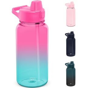 Simple Modern 32oz Water Bottle with Silicone Straw Lid & Motivational Measurement Markers | Reusable BPA-Free Tritan Plastic Lightweight Sports Bottles for Gym | Summit Collection | Moonlight