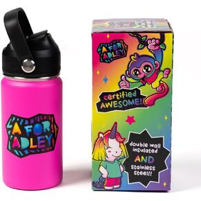 A FOR ADLEY Merch Official Product Adley's Super Cold and Colorful Neon Rainbow Water Bottles For Fun, School, Travel or Anytime You Would Want a Cold Drink (Neon Pink)