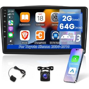 [2G+64G] Car Radio for Toyota Sienna 2004 2005 2006 2007 2008 2009 2010, 9 inch Android 13 Touch Screen Sienna Stereo, Carplay/Android Auto/EQ Audio/SWC +AHD Backup Camera