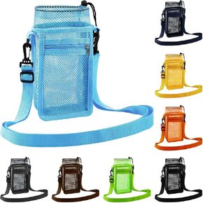 8 Pcs Water Bottle Holder for 14-30oz Drawstring Water Bottle Carrier with Zipper Pocket Lightweight Mesh Water Bottle Sling Crossbody Adjustable Water Bottle Bag for Hiking Cycling Walking