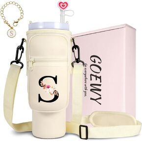 Initial Water Bottle Carrier Bag for Stanley 40/30 oz Tumbler Personalized Stanley Cup Accessories Gift Set for Women Girls
