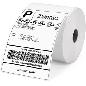 Direct Thermal Labels Roll, Suitable for Parcel Shipping, Mailing, and Barcodes, 250 Labels, Size 4x6 Inch, Compatible with Zebra Printers and Most Thermal Printers, from Zunnic- One Roll in Pack