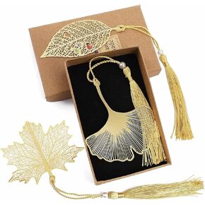 3 Pcs Metal Leaf Bookmark, Classical Vintage Bookmarks Book Page Marker Gold Tassel Pendants with Gift Box for Reader Women and Kids（Sycamore, Ginkgo, Ladybug Leaves） in Saudi Arabia