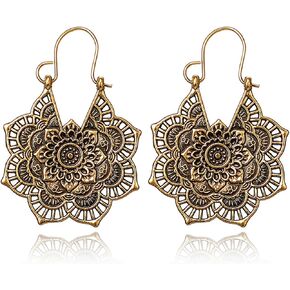 Vintage Mandala Flower Gypsy Drop Dangle Earrings for Women Girls,Fashion Boho National Style Eardrop Tribal Hollow Earrings Jewelry for Gifts