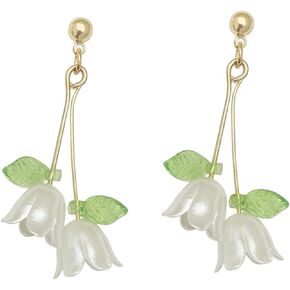 Lily of the Valley Flower Small Earrings for Women Girls Cute Charm Green Bow White Little Bell Floral Tassel Minimalist Dangle Drop Earrings for Birthday Holiday Daily Jewelry Gifts