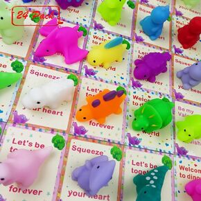 24 PCS Valentines Cards with Dinosaur Mochi Squishy Toys Squishies for Kids School Class Classroom Valentines Day Gifts Prizes Party Favors
